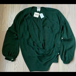 Haute Hippie NWT Emerald Green Cowl Blouse